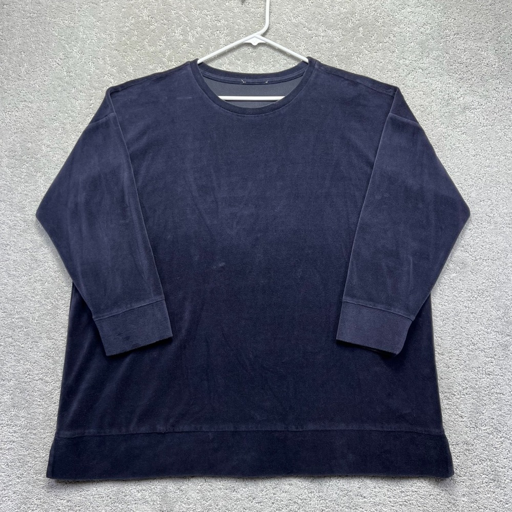 Eileen Fisher Sweatshirt Womens XL?? Navy Velour Organic Cotton Blend Oversized